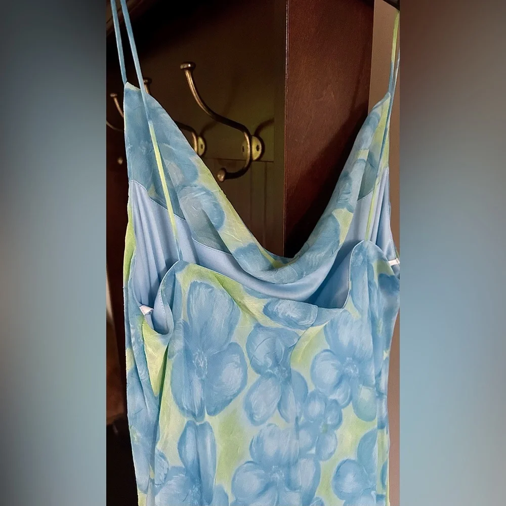 Y2K BE SMART Asymmetric Cowl Slip Maxi Dress Fairy Mermaid Coquette Floral Sz M - Picture 12 of 16